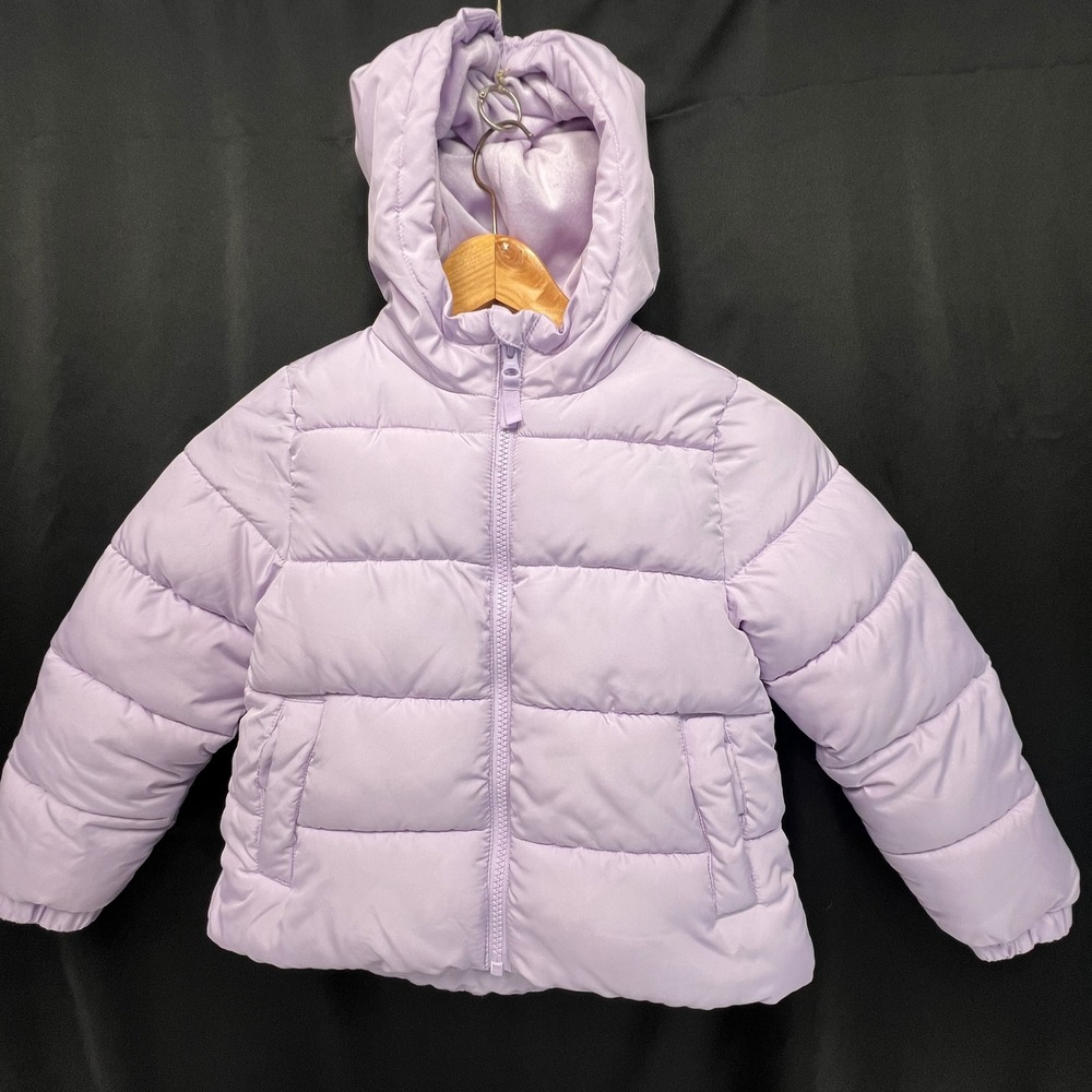 Swiss Tech Kids Girls Pastel Lavender Purple Quilted Hooded Puffer Jacket XS 4-5